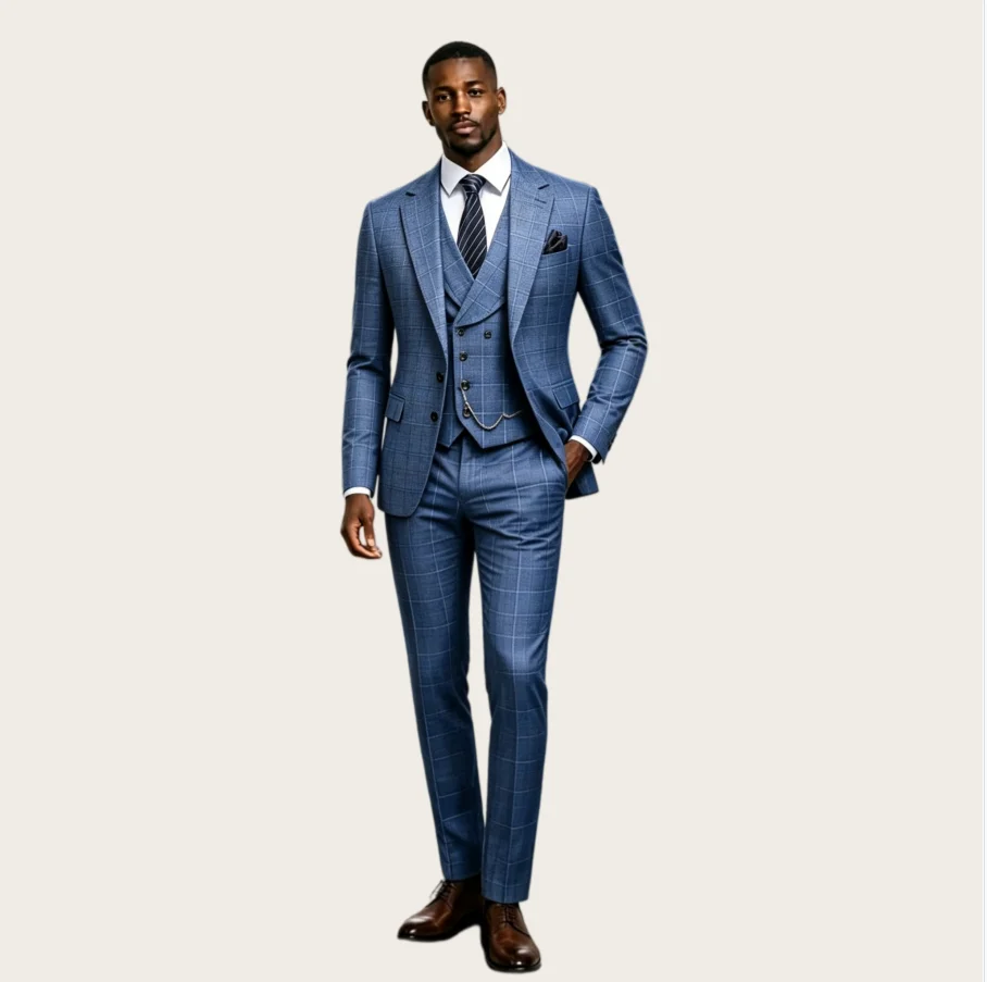 

Africa Plaid Men's Suits 3 Pieces Notched Lapel Single Breasted Wedding Suit Tuxdeo Slim Fit Office Business Blazer Customized