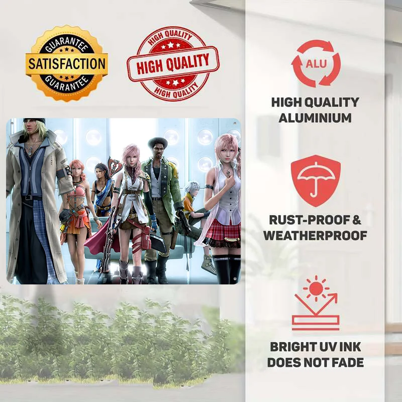 Fantasy XIII Characters Group Shot Personalized 3D Textured Metal Poster Wall Art Tinplate Sign for Home Decoration Aesthetic
