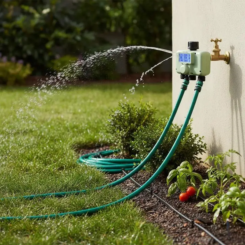 

Irrigation Controller 3 Outlets For Yard Garden Lawn, Independent Watering Zone LCD Display Rain Delay Manual Mode 360° Brass