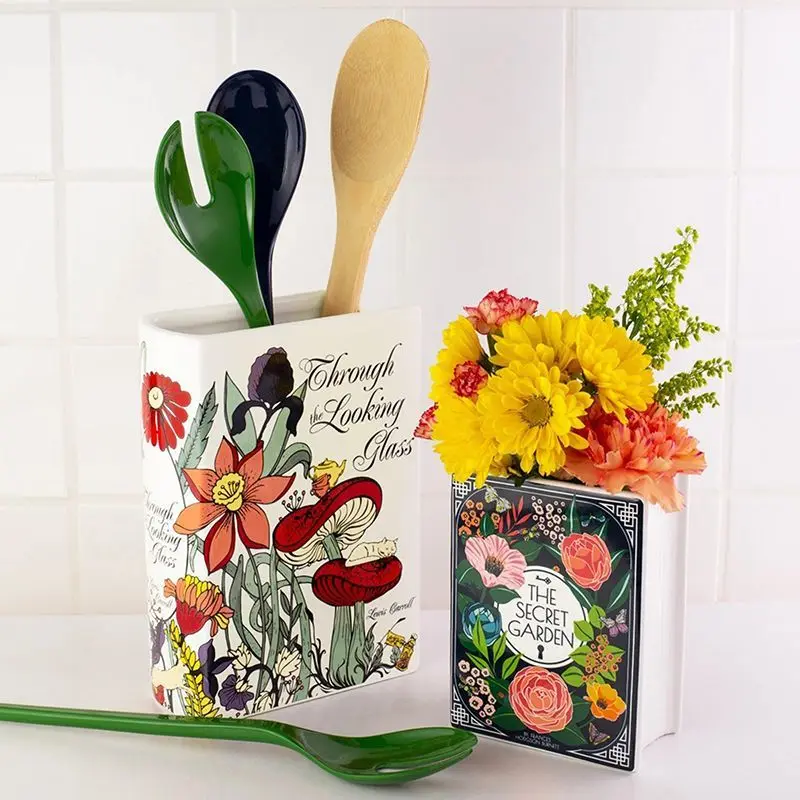 

Vintage Forest Ceramic Vase Creative Book-Shaped Decorative Vase Living Room Desktop Multifuctional Storage Vase Ornaments LI415