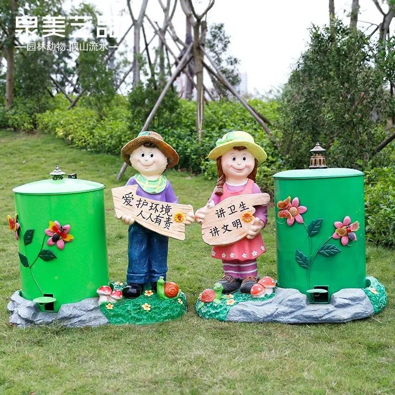 Outdoor trash can large leather box ornament cartoon characters animal sculpture crafts creative garden decoration