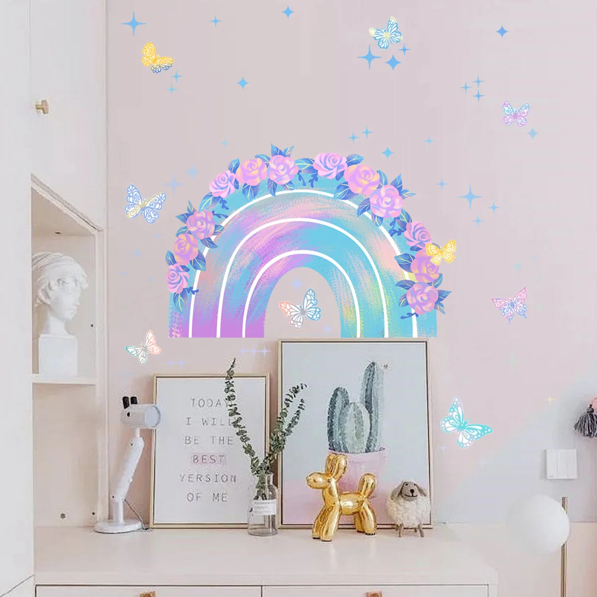 Rainbow Butterfly Dazzling Luminous Wall Stickers Bedroom Children's Room Creative Decoration Self-adhesive Wall Stickers