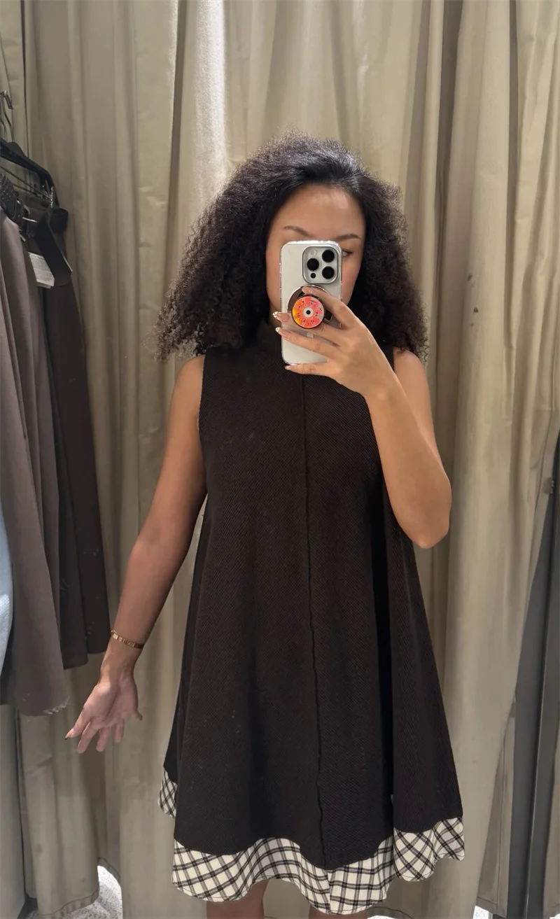 ชุดเดรสสั้นลายตารางหมากรุกสำหรับผู้หญิง แฟชั่นลำลอง คอลเลคชั่นฤดูใบไม้ร่วง สินค้าใหม่มาแรงในหมวดเสื้อผ้าสตรี