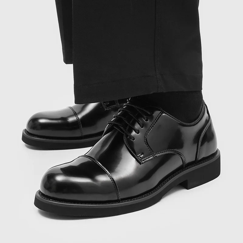

plus size men's casual business wedding formal dress shoes lace-up original leather derby shoe black trendy gentleman footwear