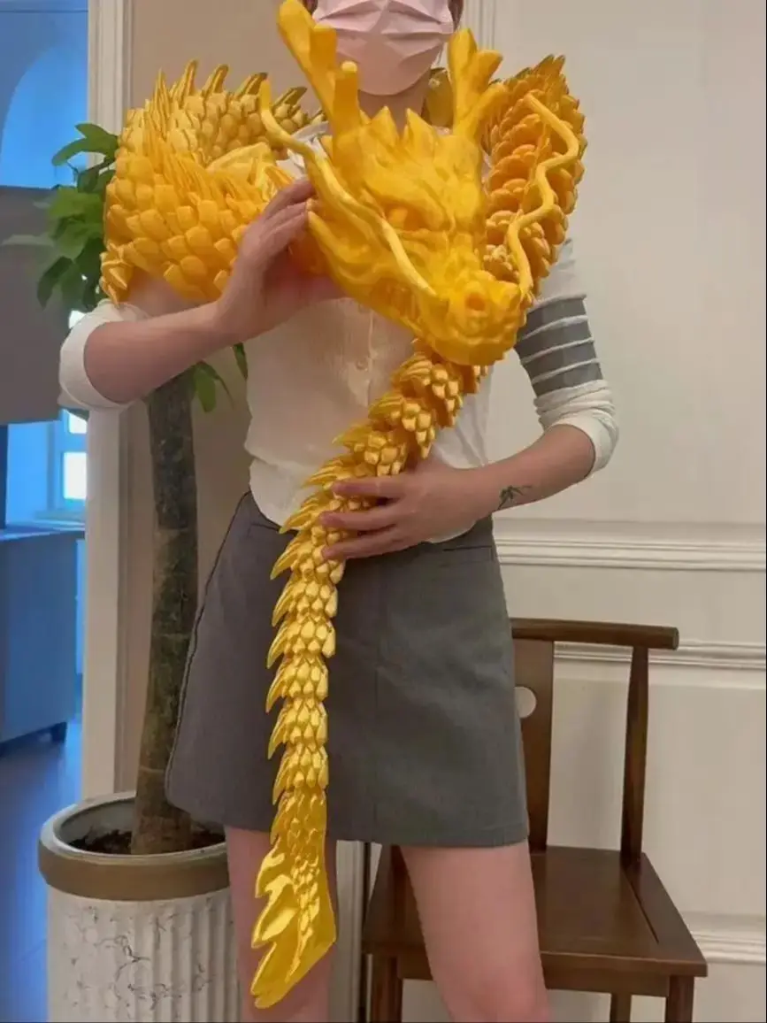 Bardzo Duży 90cm Model Smoka Drukowany w 3D, Ruchome Stawy, Figurka na Biurko, Ozdoba Szczęścia na Święta, Dekoracja do Domu i Biura, Feng Shui, Smok — 2
