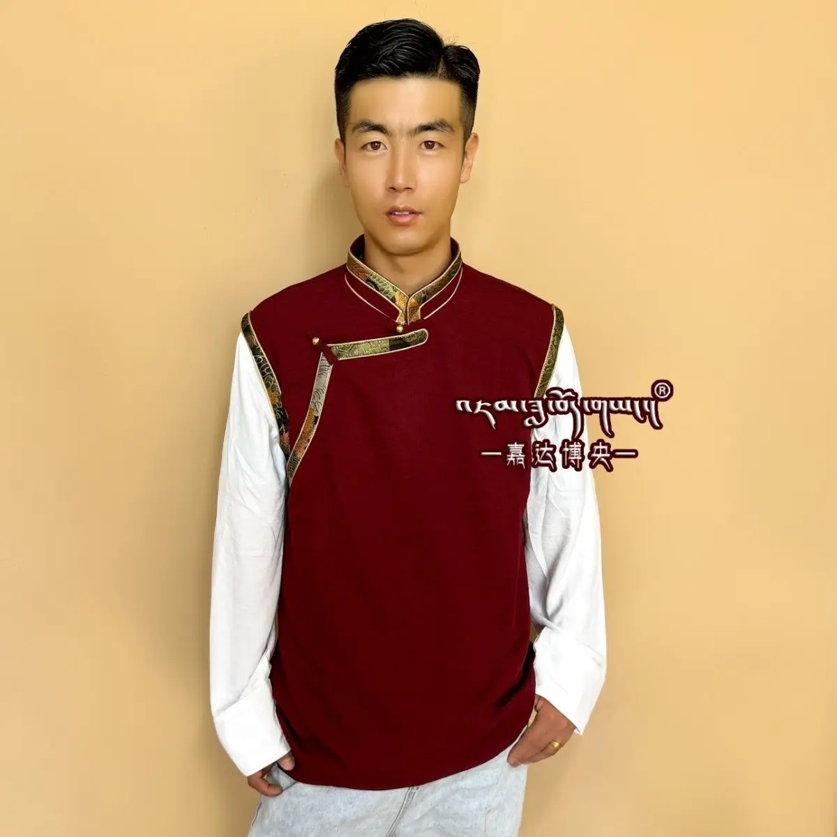 

Tibetan Men's Clothing All-Match Stitching White Sleeve Shirt Top Robe Inner Costume