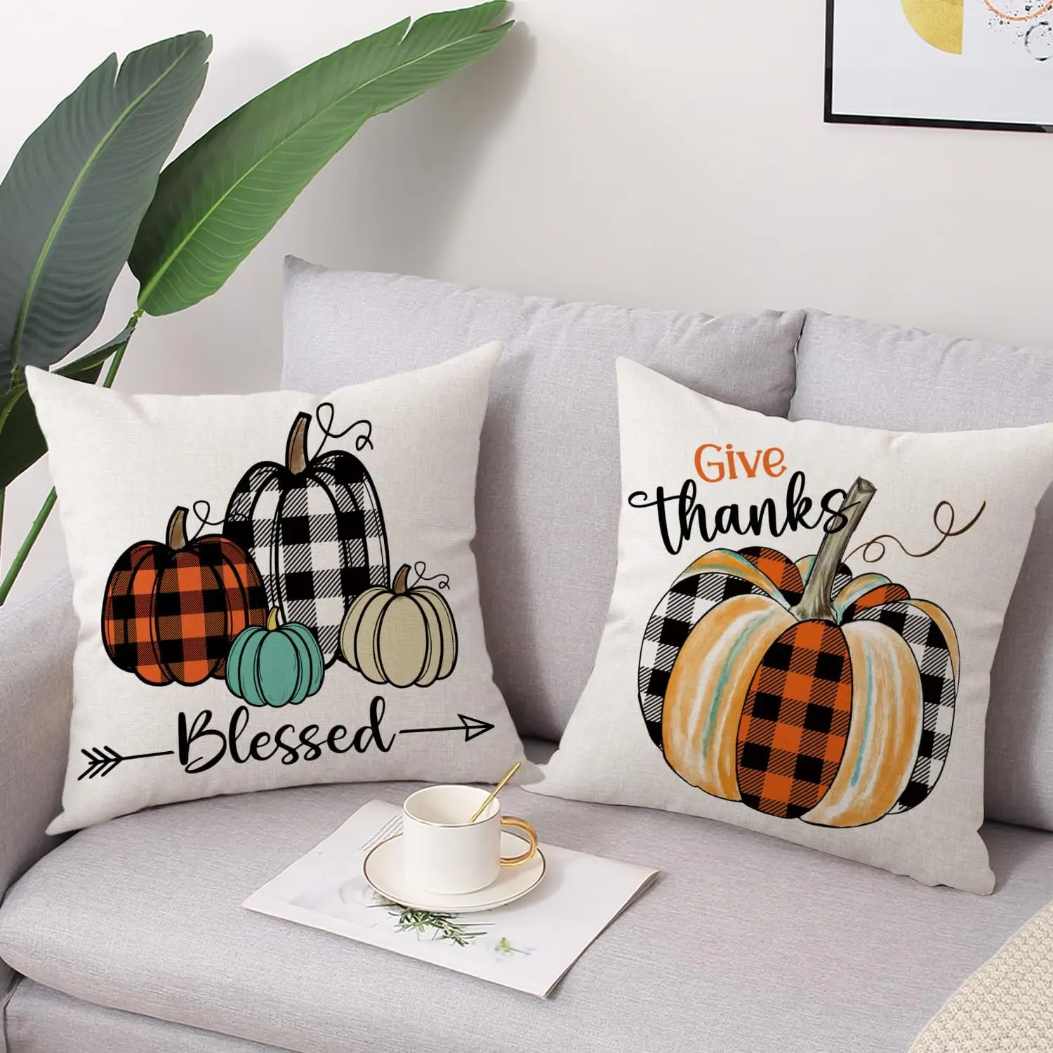 Fall Decor Pillow Covers 18x18 Inch Set of 4 Buffalo Check Plaid Pumpkins Gnomes Truck Hello Fall Farmhouse Decorative Thanksgiving Home Autumn Cushion Covers for Couch