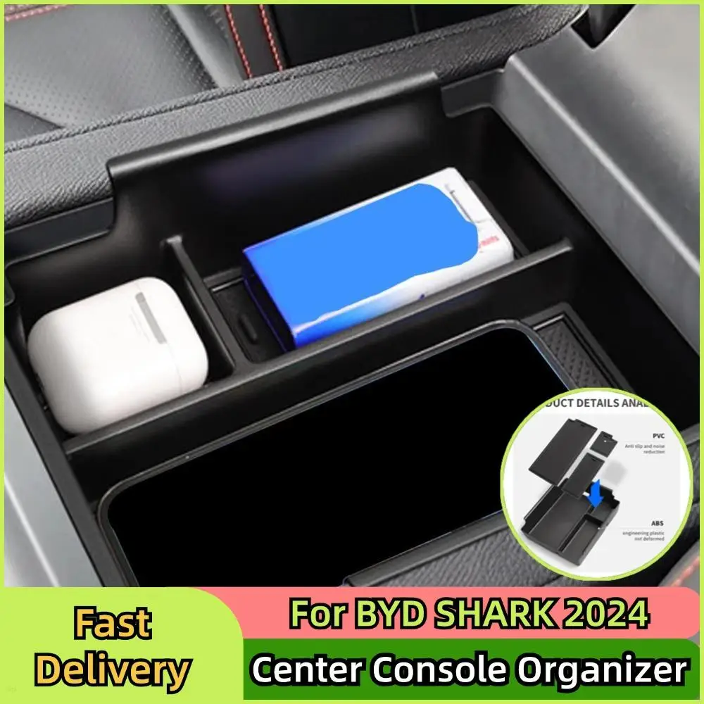 

For BYD SHARK 2024 Armrest Storage Box Silicone Mat Center Console Organizer Armrest Tray Car Storage Box Accessories