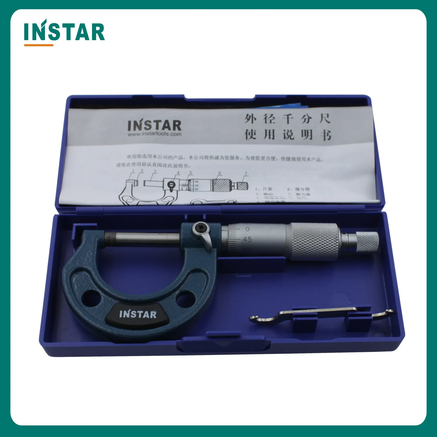 Instar Micrometer Buiten 0-25Mm X 0.01Mm Carbide Tips 25-50Mm 50-75Mm 75-100Mm 100-125Mm 125-150Mm Binnen Micrometer 5-30Mm