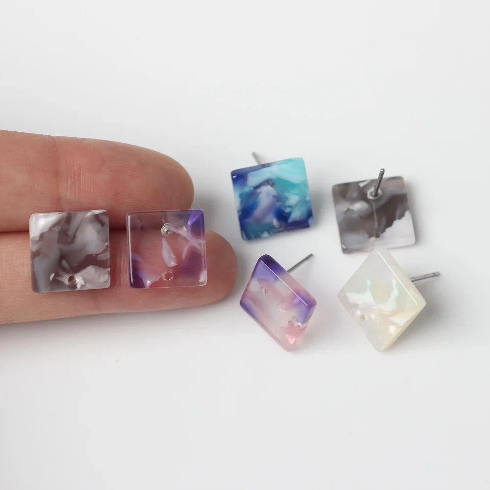 100Pcs Handmade Square Stud Earrings Connectors Acrylic Print Earrings Base Earring Settings Diy Jewelry Making Accessories