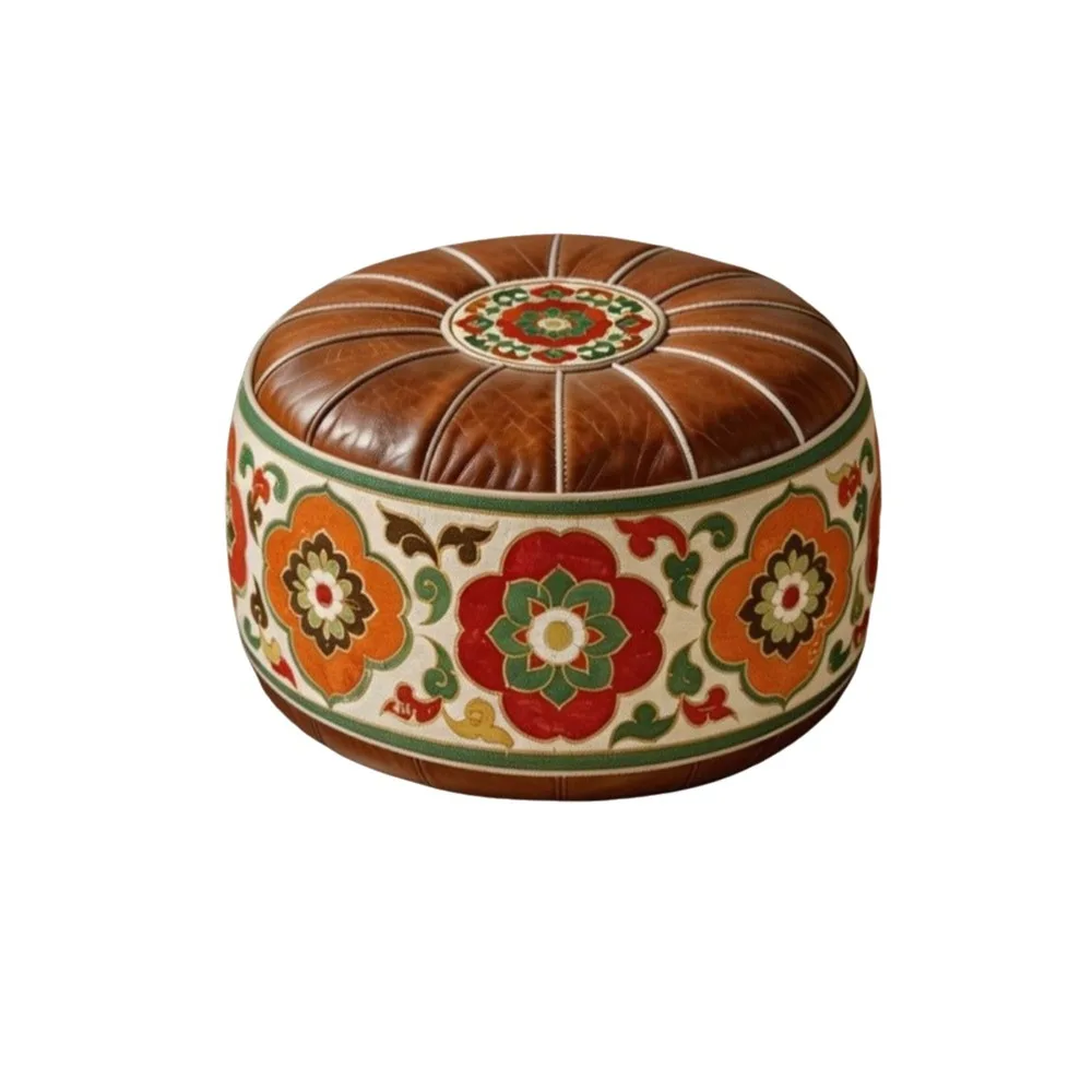 PU Leather Boho Style Seat Cushion Cover Unstuffed Fillable Design Sofa Stool Cover Large Capacity Waterproof Storage Leg Bench