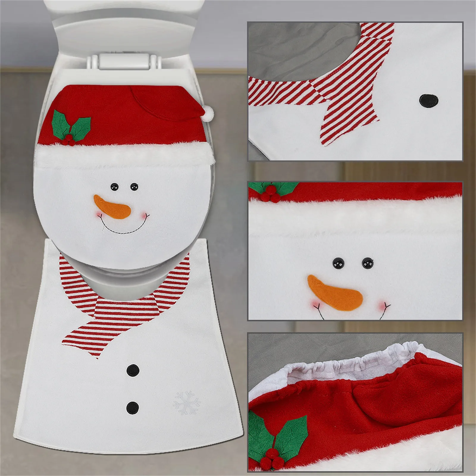 New 2 Pcs Cartoon Christmas Toilet Seat Covers Santa Claus Snowman Elk Bathroom Mats Xmas Decor for Home New Year Gifts Navidad