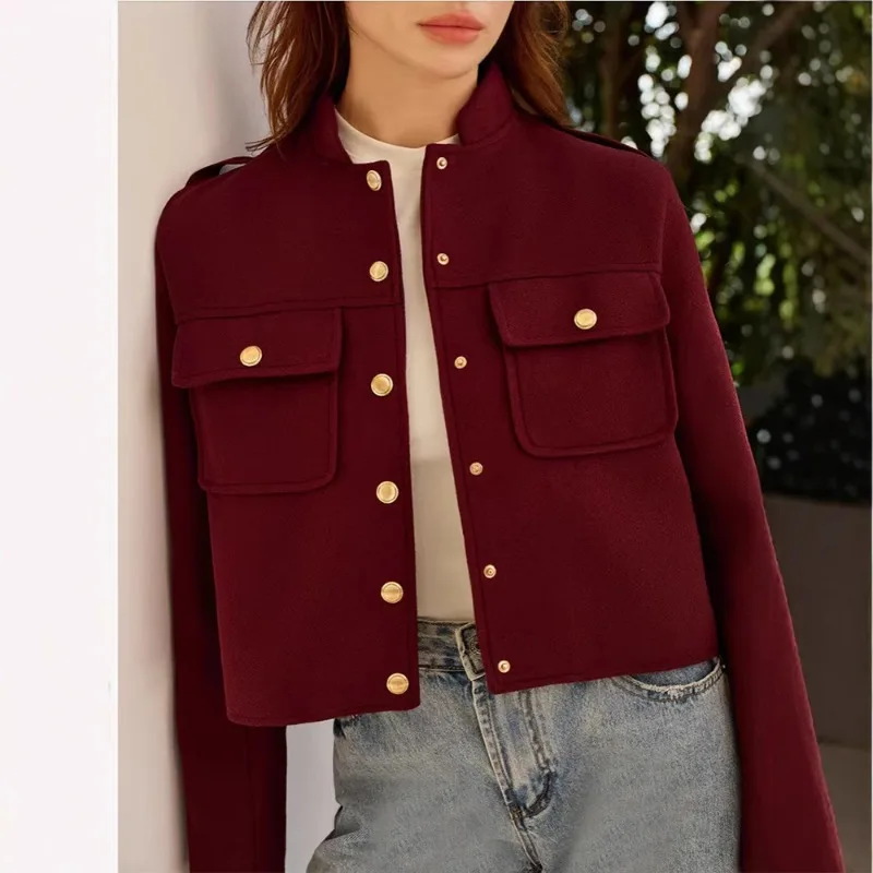 

Tuularose Autumn Short Jacket Women Solid Single Breasted Casual Pocket Warm Coat Streetwear Loose Patchwork Coat Female Outfits