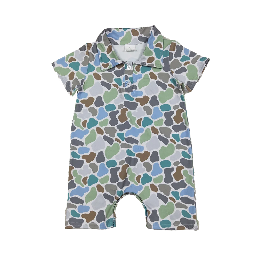 

Green Camo Short Sleeve Baby Boys Polo Romper Casual Infant Outfit Unisex Newborn Clothing
