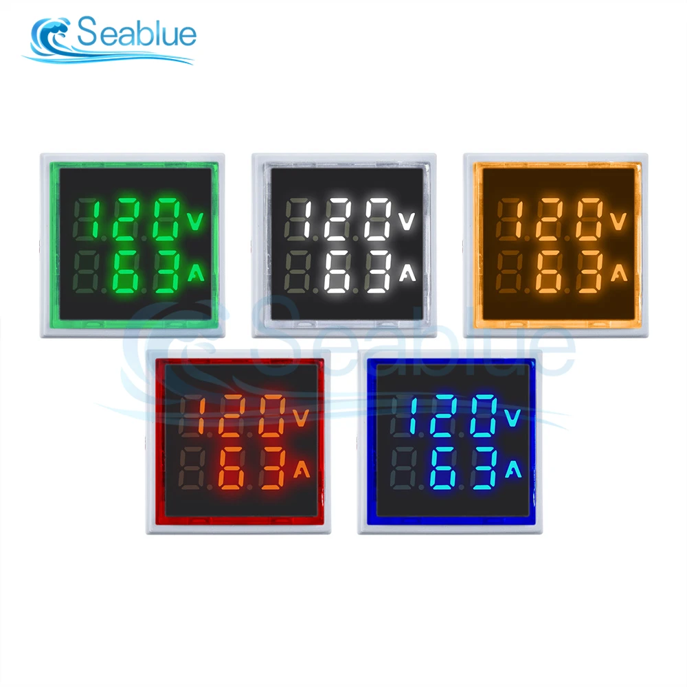 Square LED Digital Dual Display 22mm Voltmeter Ammeter AC 60-500V 0-100A Voltage Current Meter Voltammeter Car Volt Amp Tester