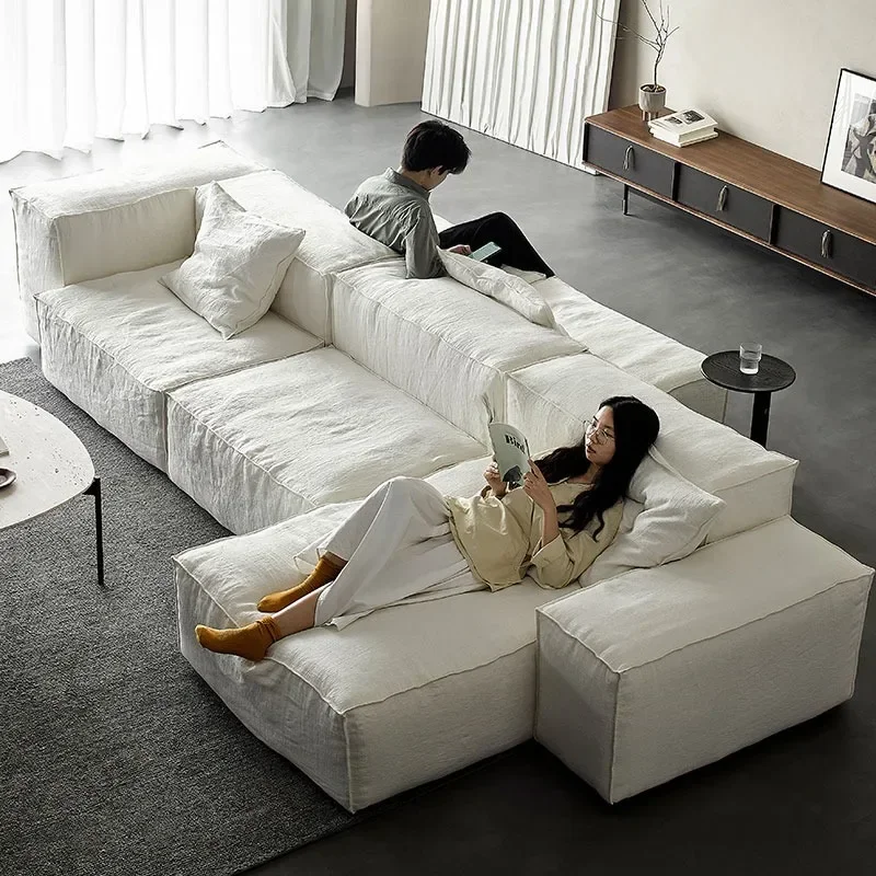 White cotton and linen cloth, fully dismantled and washed tofu cubes, square large living room combination