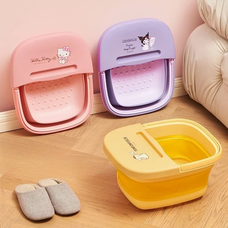 Cute Sanrio's Hello Kitty Gift Set Foldable Foot Tub with Kuromi Design Insulated Bath for Relax Kawaii Anime Holiday Present