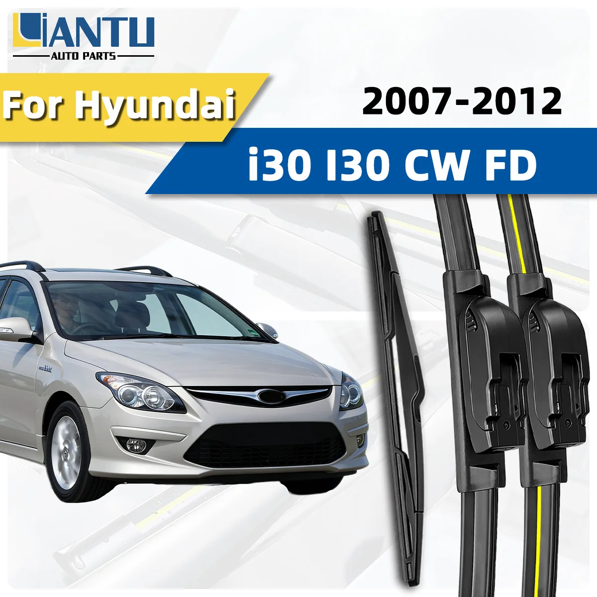 3-teiliges Scheibenwischer-Set für vorne und hinten, passend für Hyundai I30 CW FD 2007–2012, Windschutzscheibenwischer, geräuschloser Wischer, Autozubehör 2011 2010
