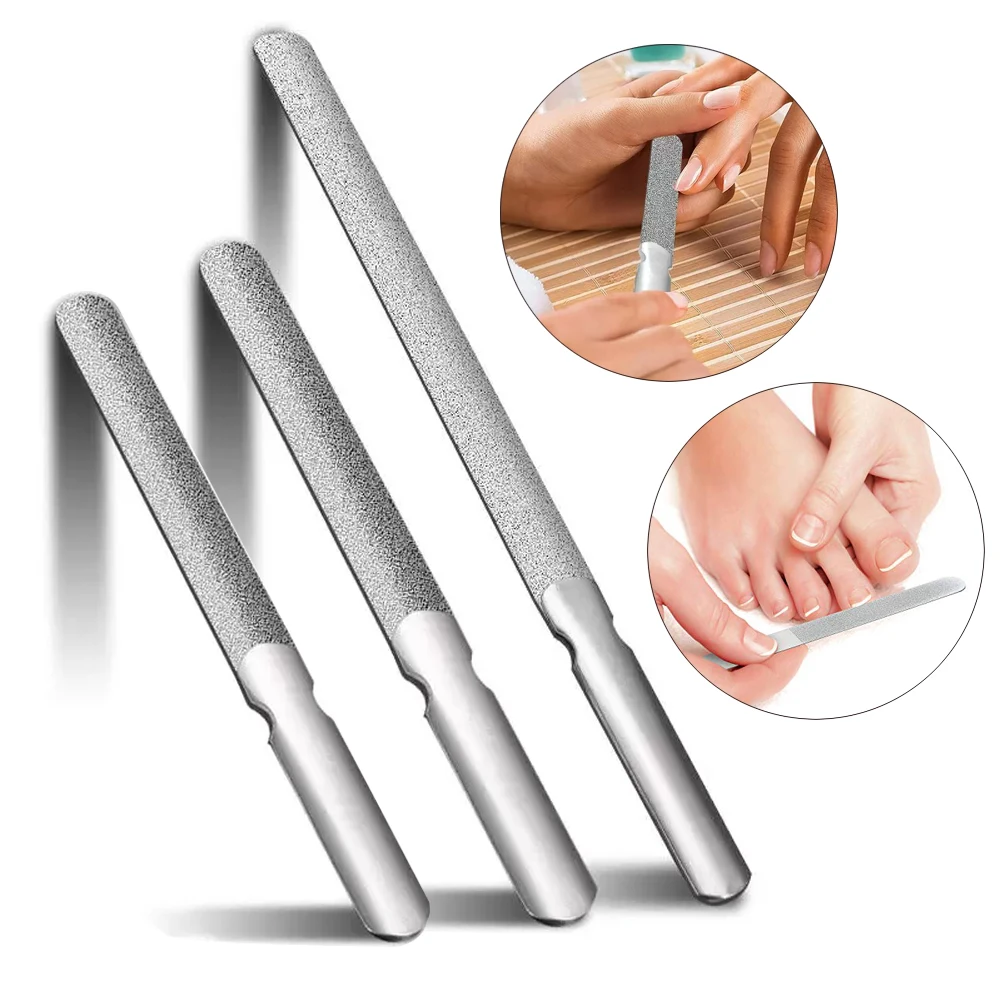 1Pcs Stainless Steel Double Side Nail File Manicure Pedicure Metal File Polish Remover Buffer Professional Finger Toe Care Tools