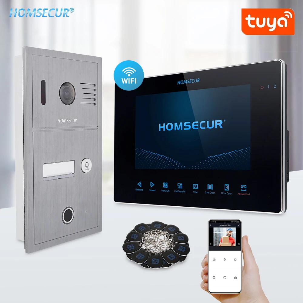 

HOMSECUR 4 Wire HD 1080P Tuya APP WIFI Video Home Door Phone Intercom System IP65 Doorbell Camera Fingerprint RFID Unlock Record