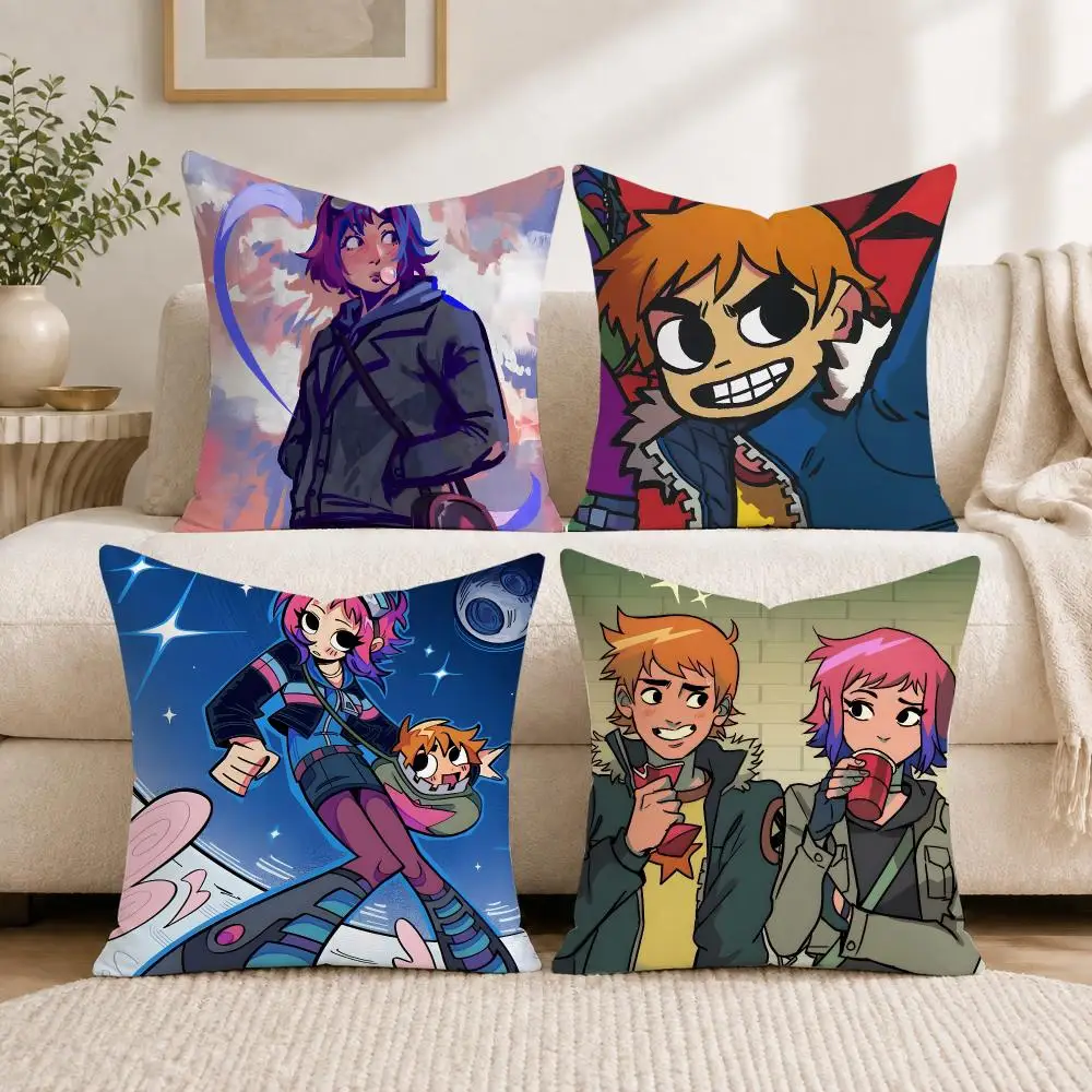 Popular Movie S-Scott Pilgrim Anime Cushion Cover Plush Decorative Pillow Case With Hidden Zipper Fashion Room Decor For Home