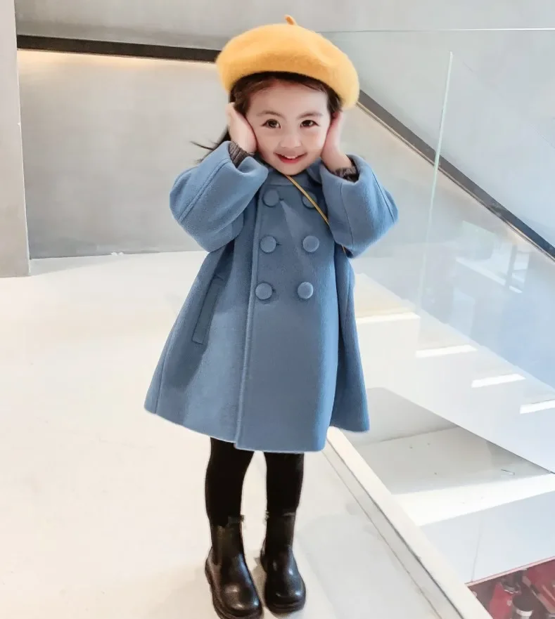 2026 Autumn And Winter New Korean Solid Color Simple Children Coat Winter Girls Cotton Thickened Double-breasted Warm Coat