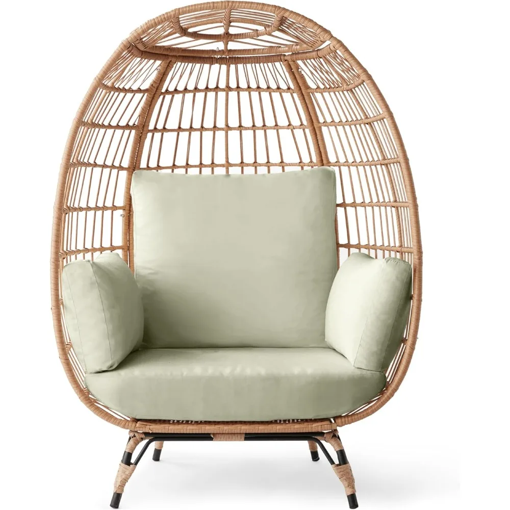 

Wicker Egg Chair, Oversized Indoor Outdoor Lounger for Patio, Backyard, Living Room w/ 4 Cushions, Steel Frame, 440lb Capacity