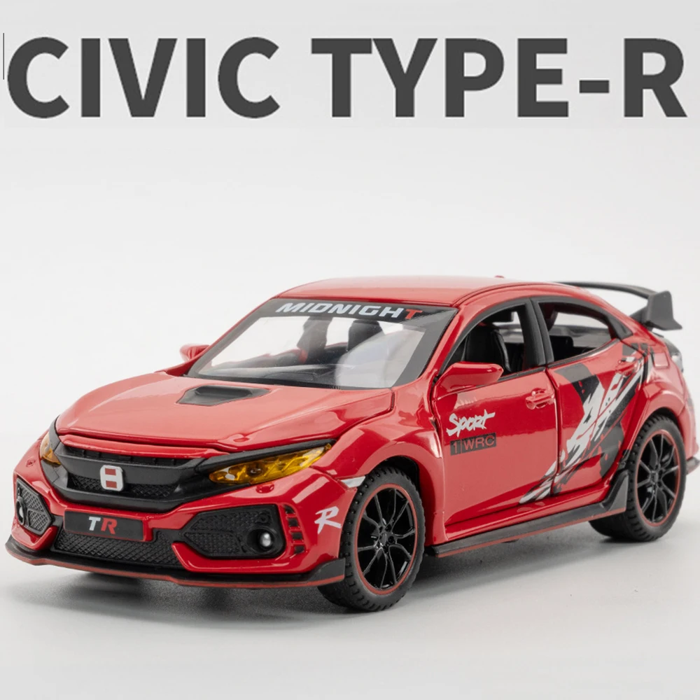 1:32 CIVIC TYPE-R Modelli di auto giocattolo Pressofuso in lega Mini veicoli Suono Luce Porte aperte Tirare indietro Ornamento Giocattoli per i regali dei bambini
