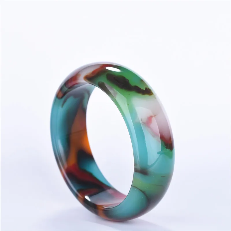 Hetian Jinsi Jade Wide Version Ladies\' Bracelet Colorful Floating Flowers Natural Cinnabar Jade Women\'s Bracelet