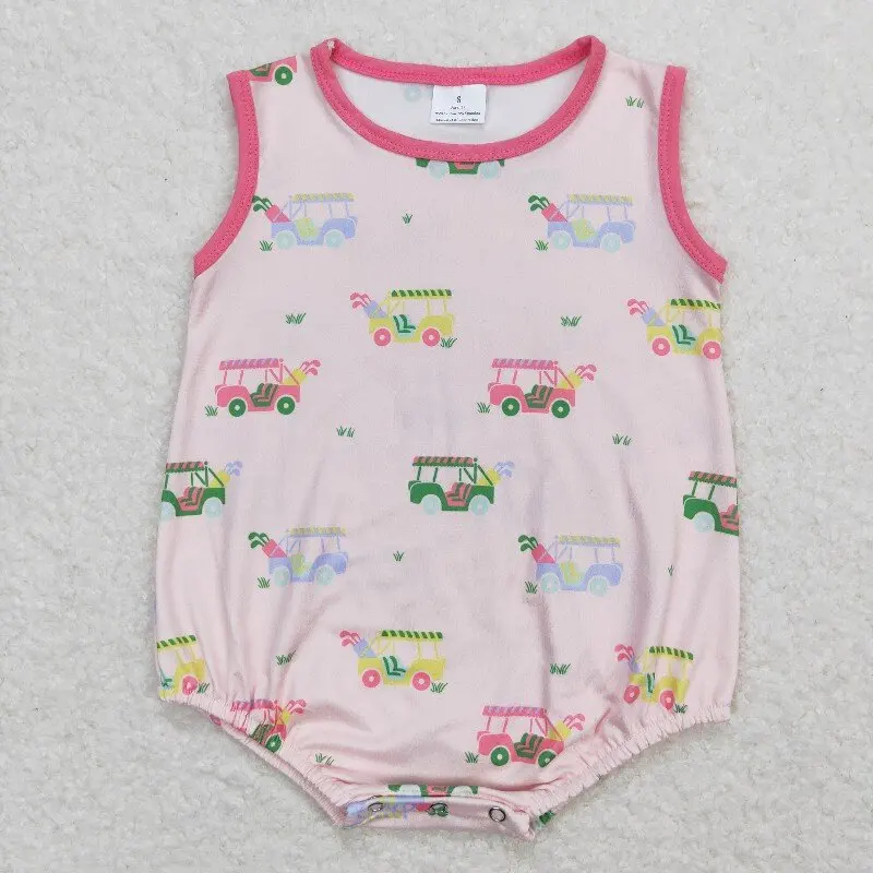 

11.19y SR0981 Girls Golf Pink Sleeveless Summer Rompers Wholesale boutique Baby Infant