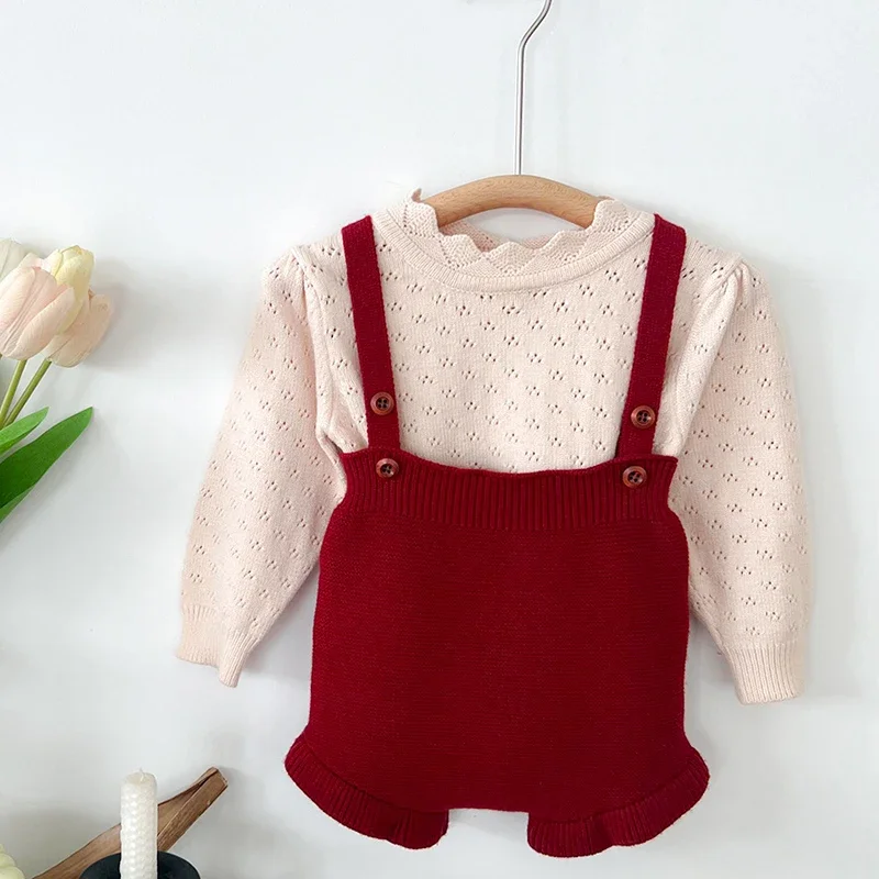 2025 New Autumn Christmas Toddler Baby Girls Clothing Sets Long Sleeved Knitted Sweater+Jumpsuit+Hat  New Year Clothes Suit #4