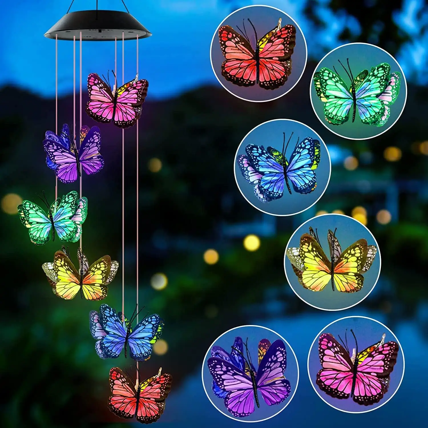Solar Colorful Butterfly Wind Chime Light Hanging Light Outdoor Waterproof Garden Decoration Landscape Light