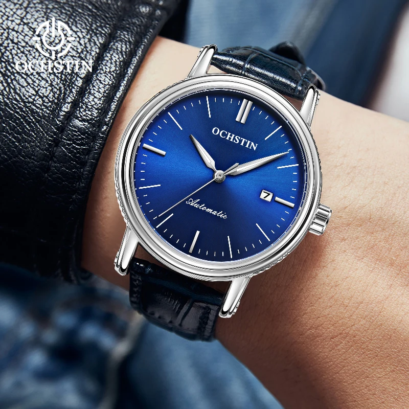 OCHSTIN Men Automatic Mechanical Wristwatch Architect Series High‑quality Leather Bracelet Waterproof Business Male Watch