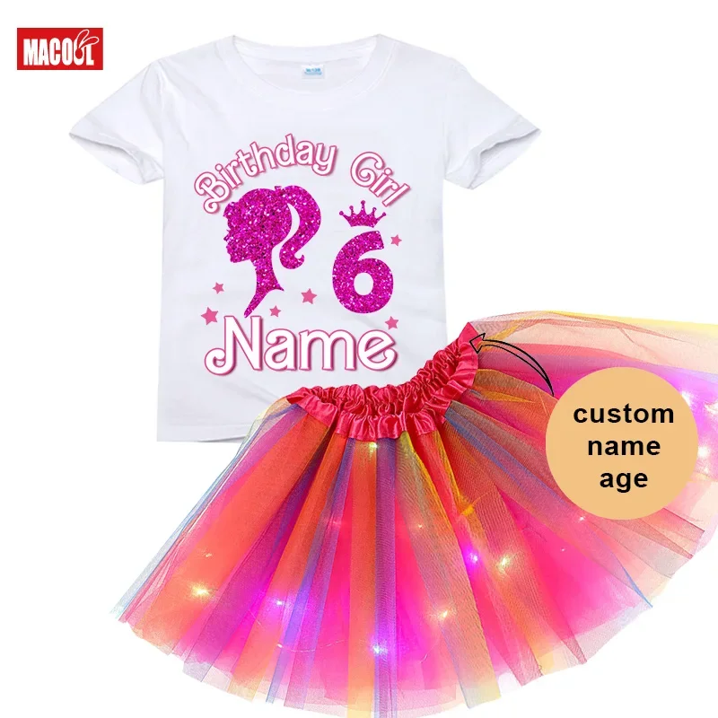 Girl Birthday Outfits Long Sleeve T Shirt Light Tutu Sets T Shirts Rainbow Dress Children Kids Clothing Girls Outfit Party Suit