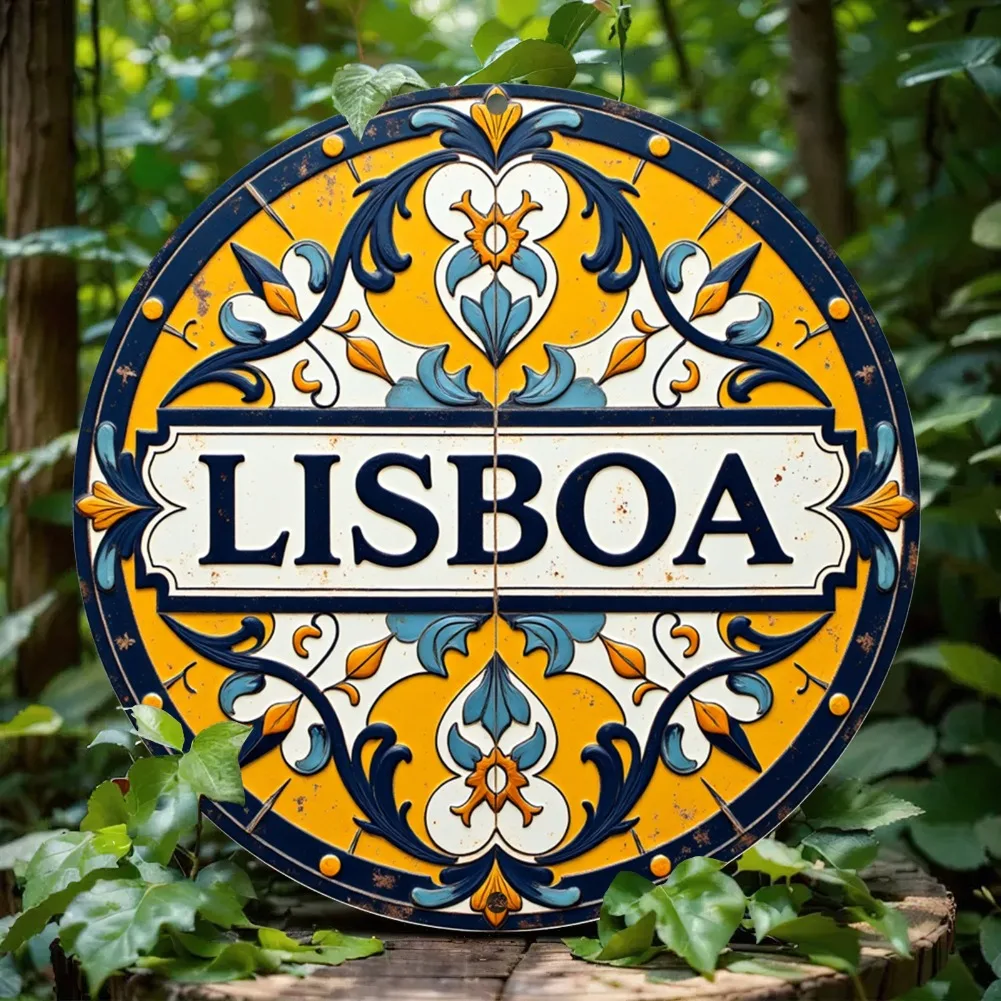 Arte de pared de cerámica de Lisboa plana 2D, placa de azulejo tradicional portuguesa azul/naranja/blanco, marco de aluminio para el hogar/comedor/cafetería, 1 ud.