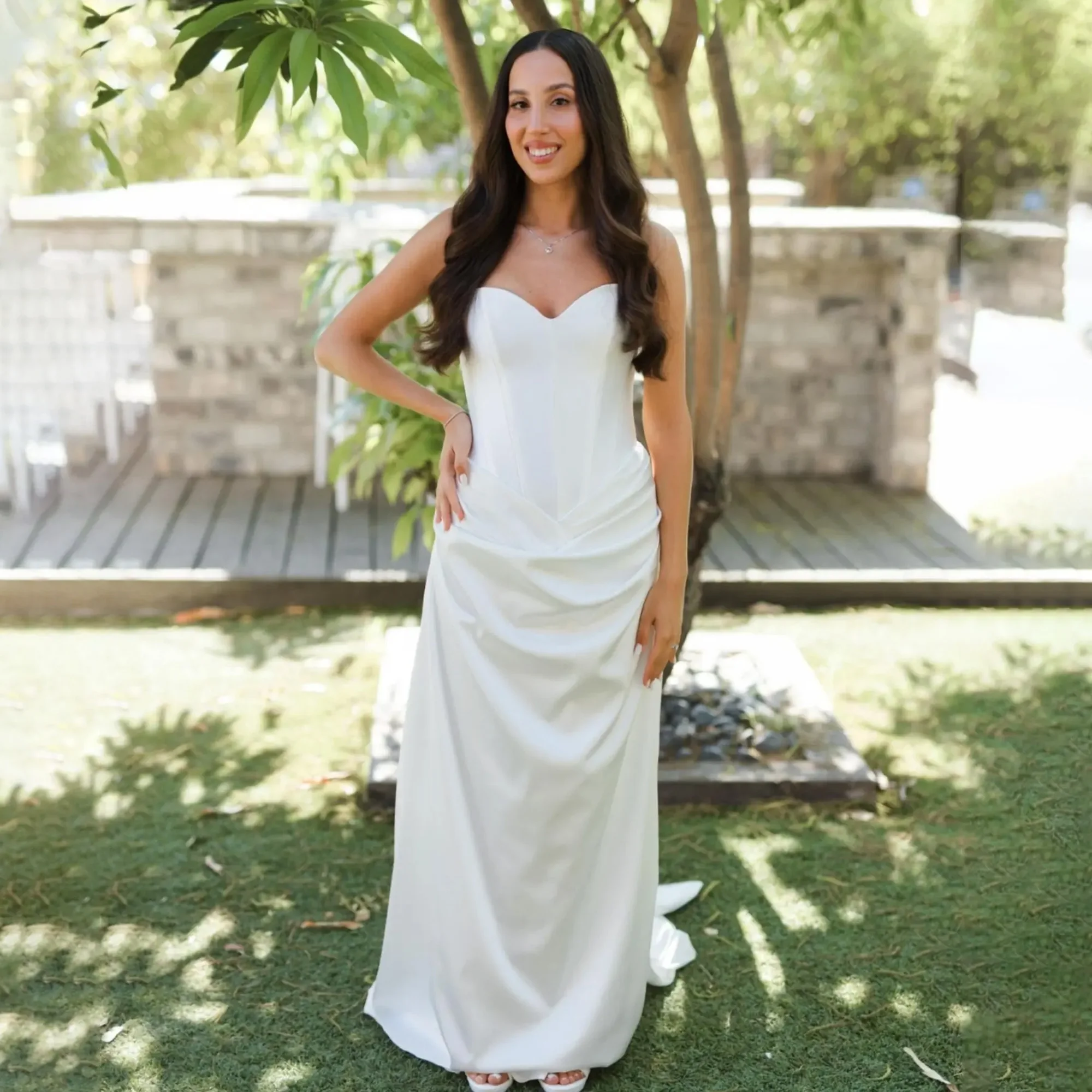 Simple Sweetheart Satin Wedding Dress Strapless Pleated Straight Bridal Gown Lace Up Back Floor Length Wedding Gown Customized
