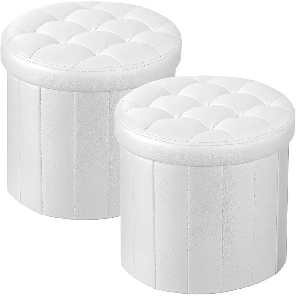 

Ottoman with Storage， oot Rest Stool with Thicker oam Padded Seat Leather Small Round 14“ x 14” x 13 "Inchs Storage Ottoman Benc