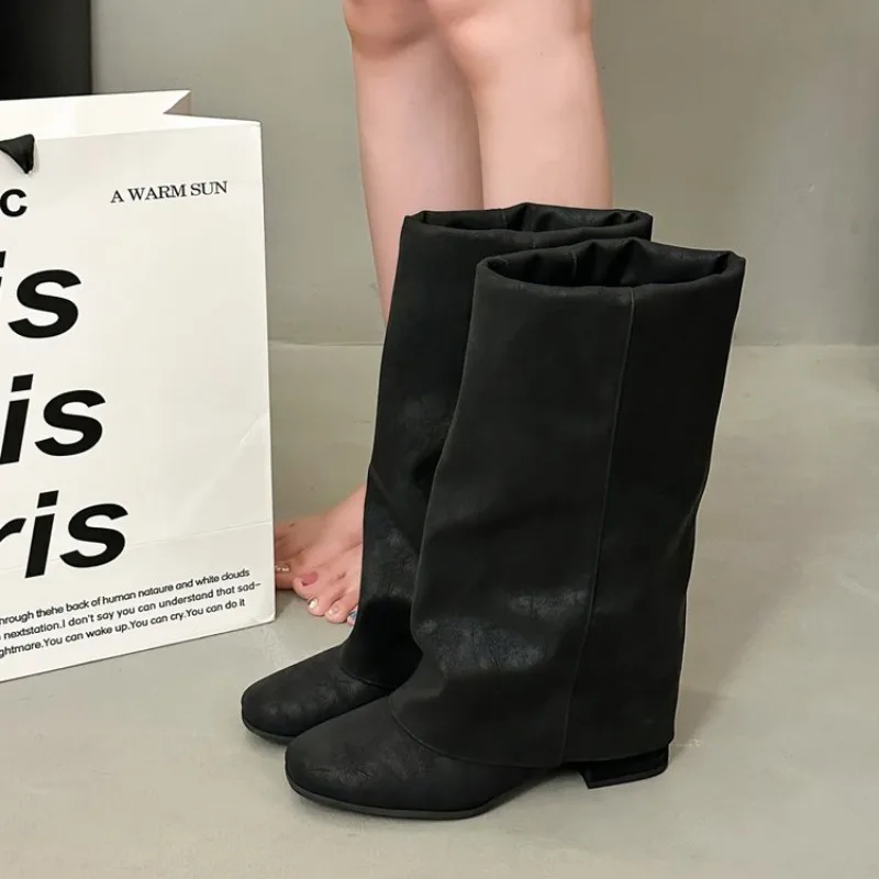 2026 New Square Head Vintage Fashion Boots for Women, Loose Sleeve Boots, Versatile Slimming Mid-Calf Short Boots for Women view 5