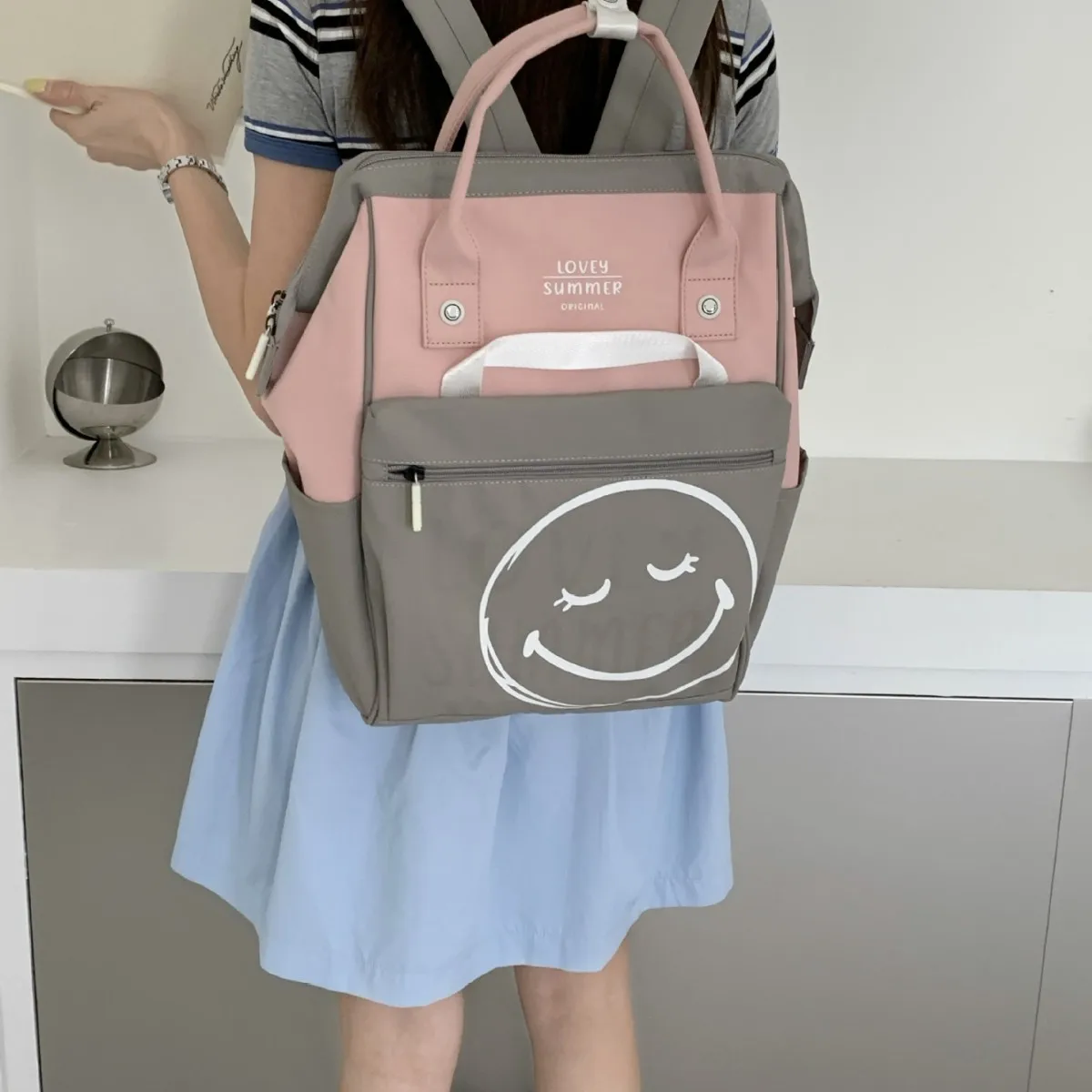 New Smiley Face Backpack Girls Couple Travel Bag Casual Lightweight Large Capacity Student Schoolbag Waterproof