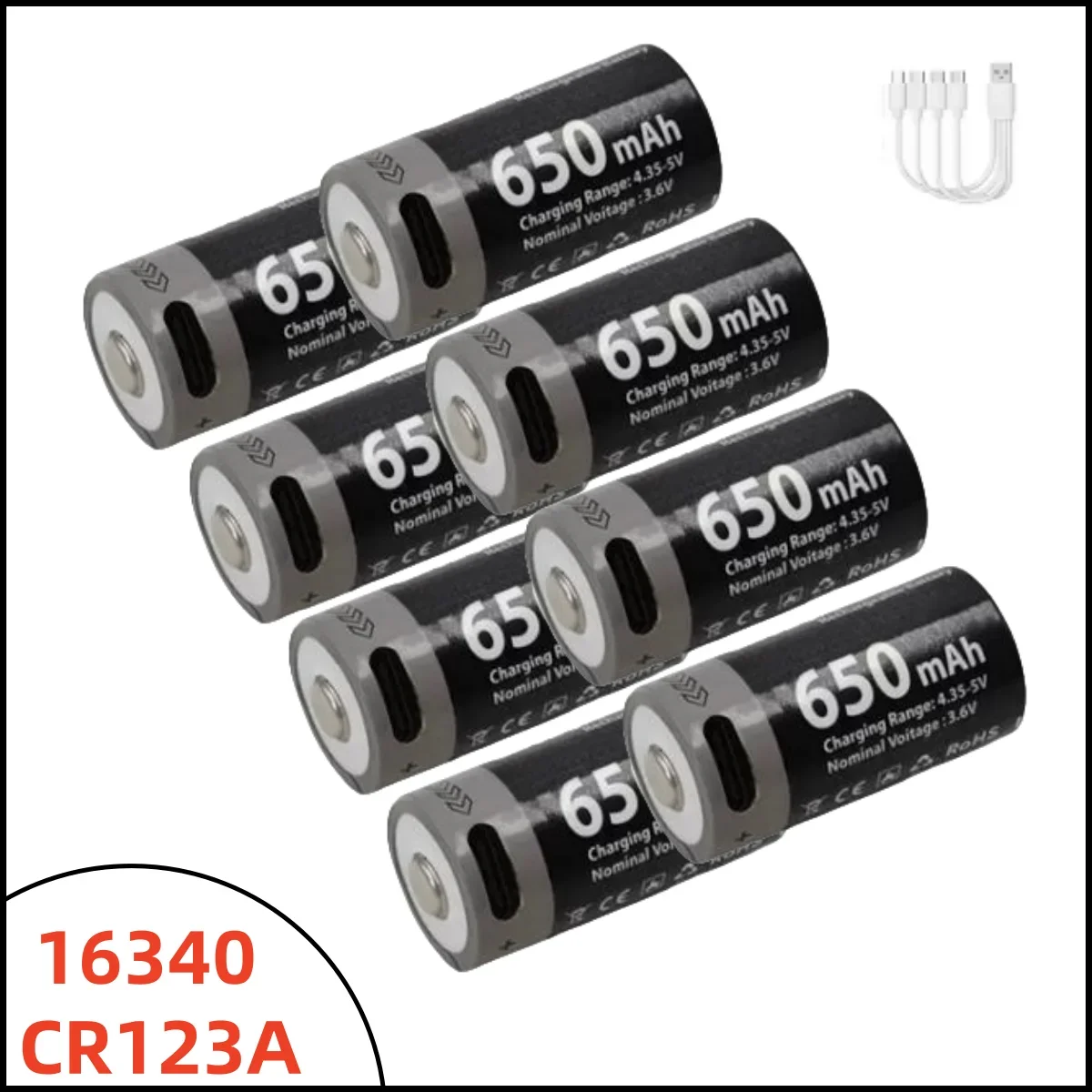 Cr123A Lithium Battery 3.7V Large Capacity Usb-C Fast Charge 16340 CR123A USB Li-ion Rechargeable Battery