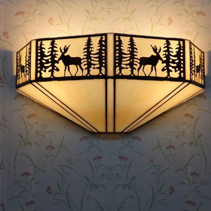 Retro Pastoral Stained Glass Tiffany Hotel Restaurant Cafe Corridor Aisle Bedroom Bedside LED Wall Lamps