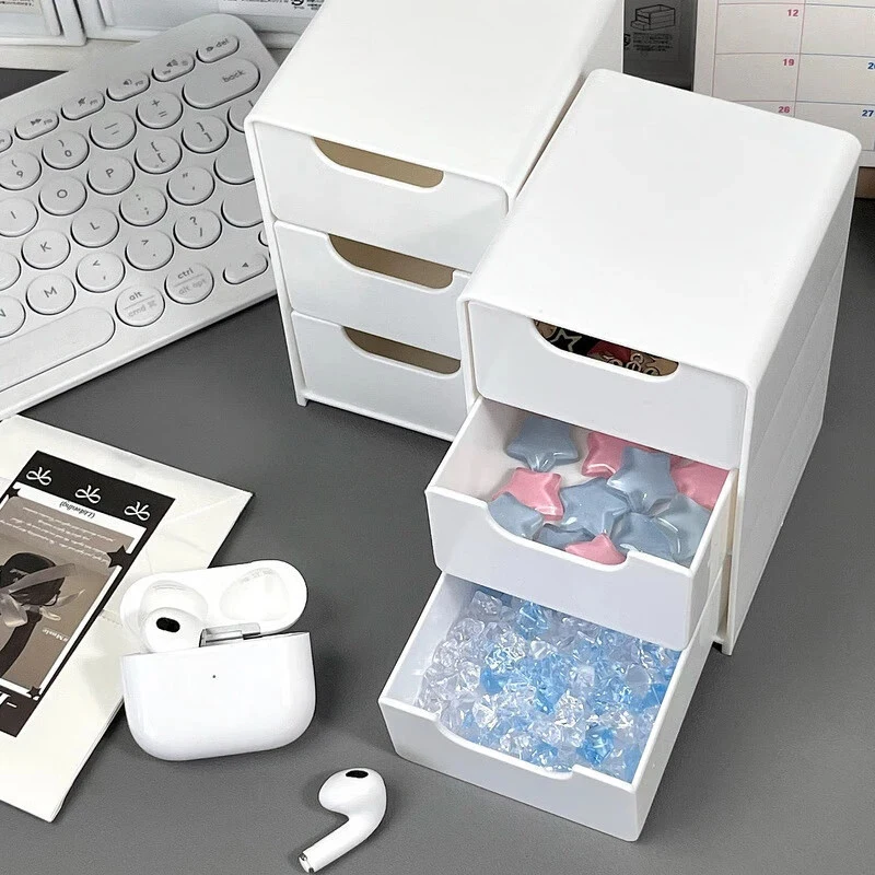 3-Tier Cosmetic Storage Box Organizer With Drawers Multifunctional Countertop Storage For Jewelry Makeup Brush Office Supplies
