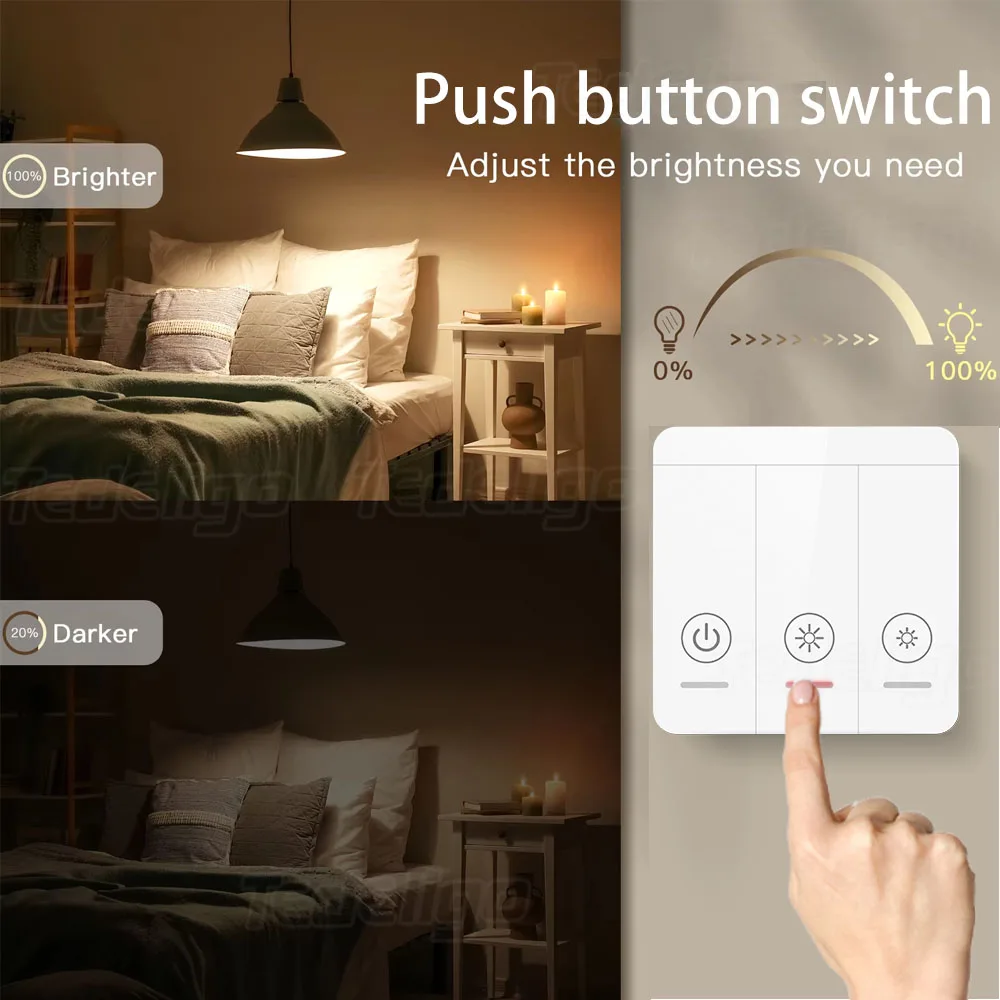 433Mhz Wireless Light Dimmer Switch AC 110V-250V Adjustable Brightness Controller Support 2 Way for LED Halogen Light Dimming