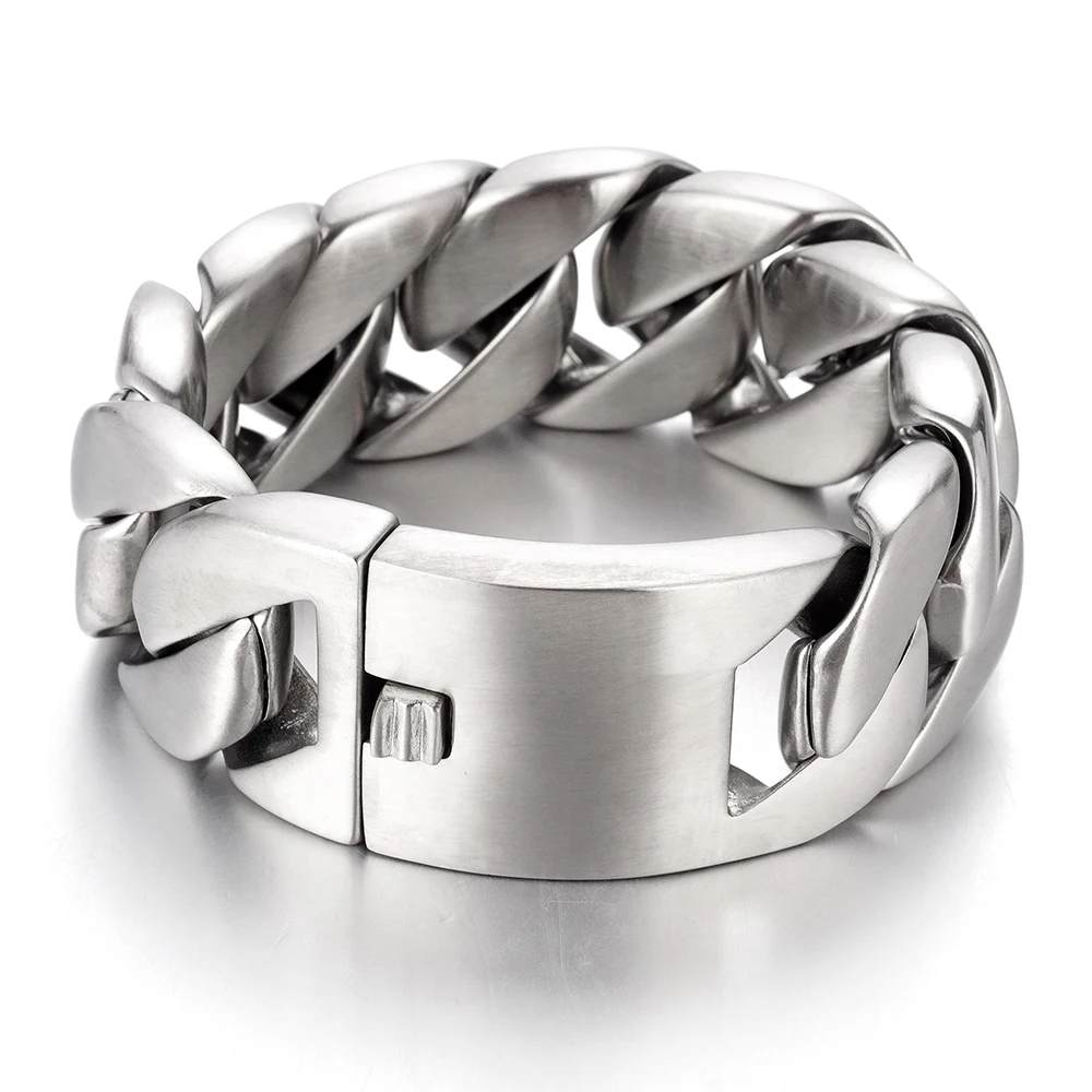 Never Fade 31mm Heavy Brushed Stainless Steel Bracelet For Men Punk Curb Cuban Link Chain Wristband Jewelry