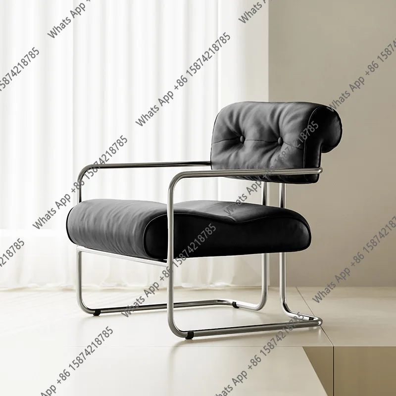 

Italian light luxury single chair leisure chair dining stainless steel single chair French business negotiation balcony le