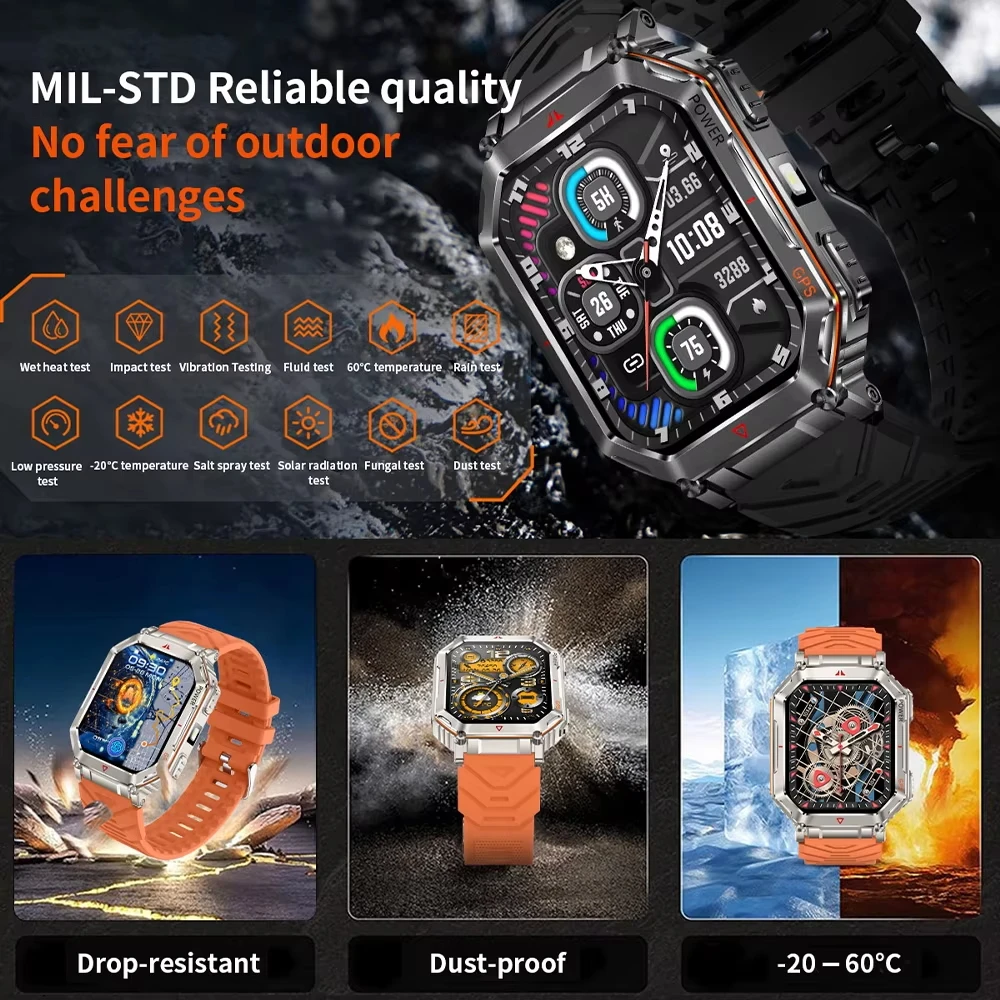 2025New العسكرية ثنائي النطاق GNSS GPS ساعة ذكية 5ATM مقاوم للماء بلوتوث دعوة البوصلة مراقب معدل ضربات القلب ساعة رياضية الرجال النساء