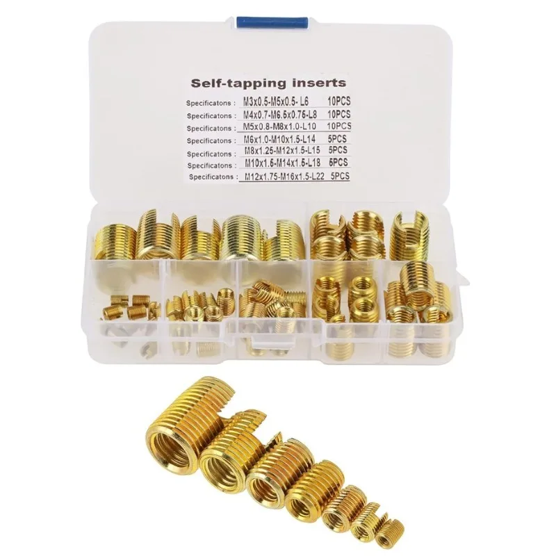 

50 шт., набор саморезных вставок из углеродистой стали, набор для ремонта винтов с резьбой, вставки для гаек, инструмент для ремонта внутренней резьбы