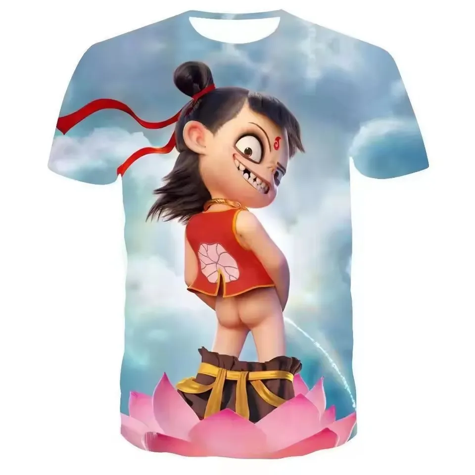 Men's 3D Printed Nezha's Magic Short Sleeve T-Shirt Spring/Summer Cross-Border Style Factory Direct Sales Children's Sea Theme