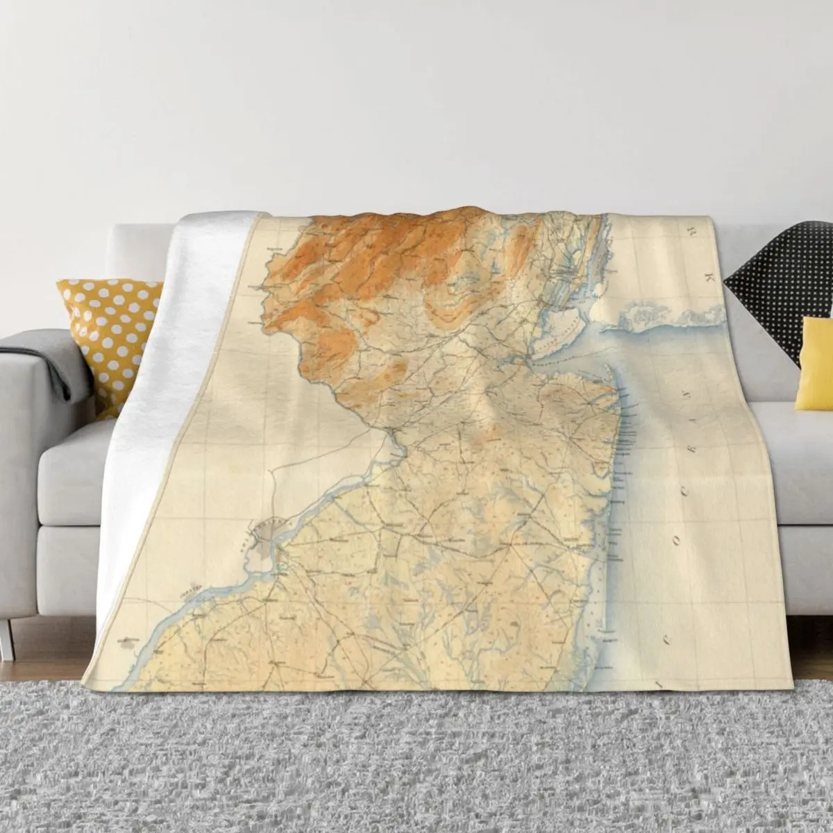 

Old New Jersey Geological Map (1888) Vintage NJ Topography Atlas Throw Blanket Decorative Sofas Personalized Gift Large Blankets