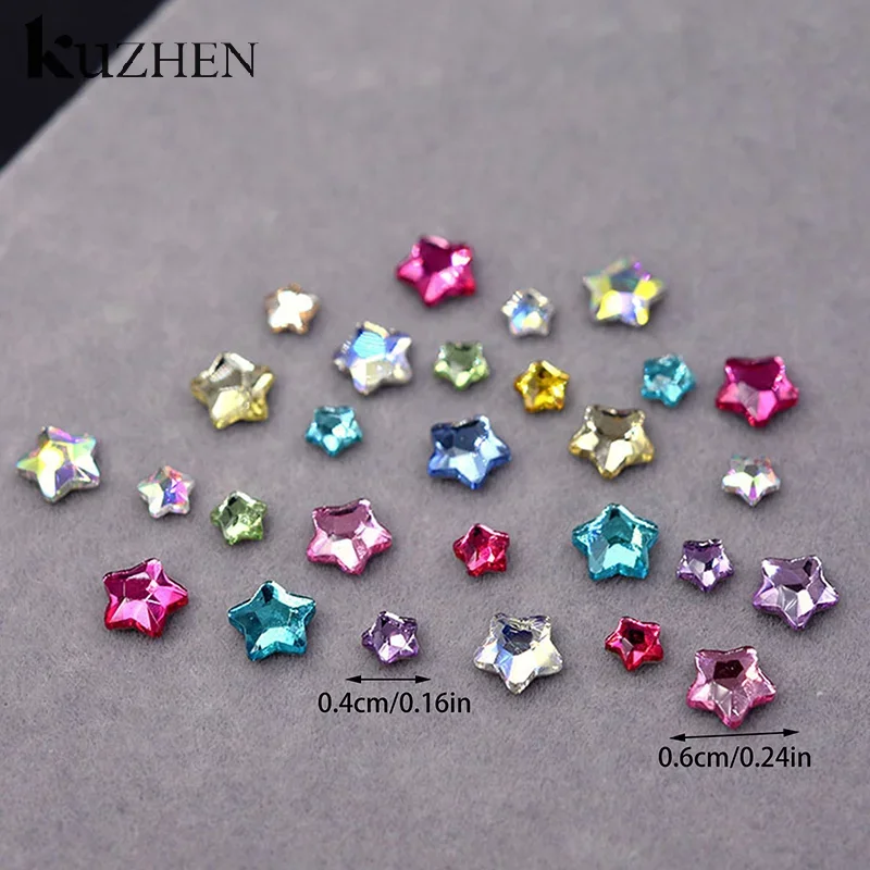 50 Pcs Star 4/6MM Glittering Flat Back Acrylic Crystals Mini Nail Art Rhinestones Color 3D DIY Manicure Decorations Diamond